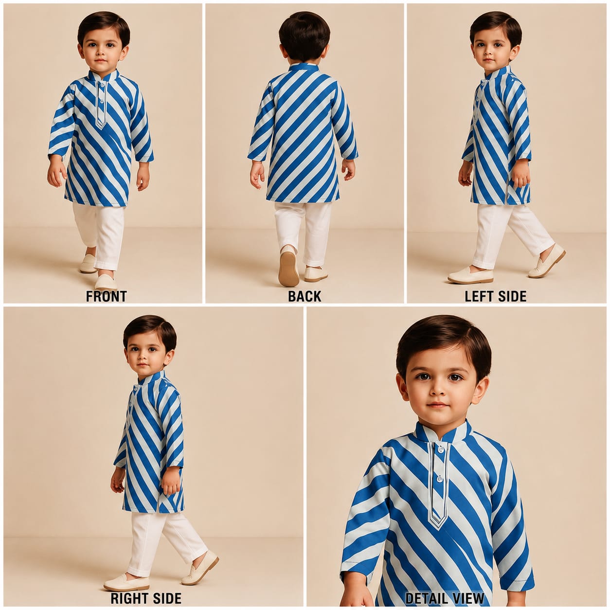 Pre Order: Striped Printed Blue Kurta And Pyjama