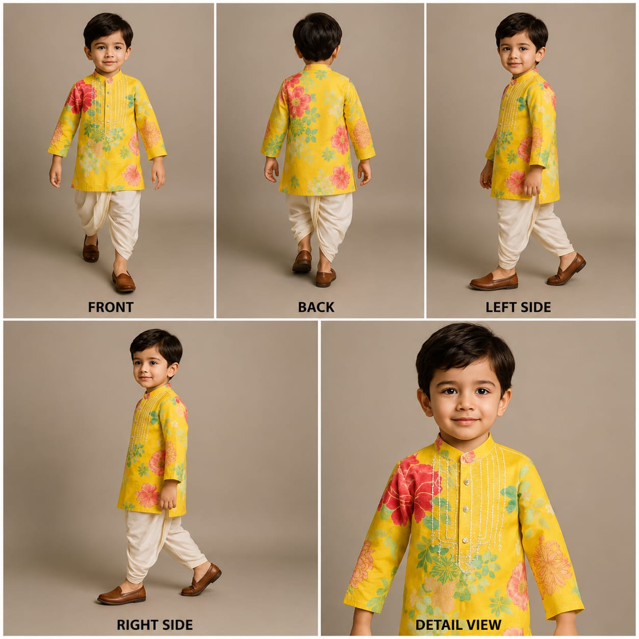 Pre Order: Yellow Floral Printed Kurta With Dhoti
