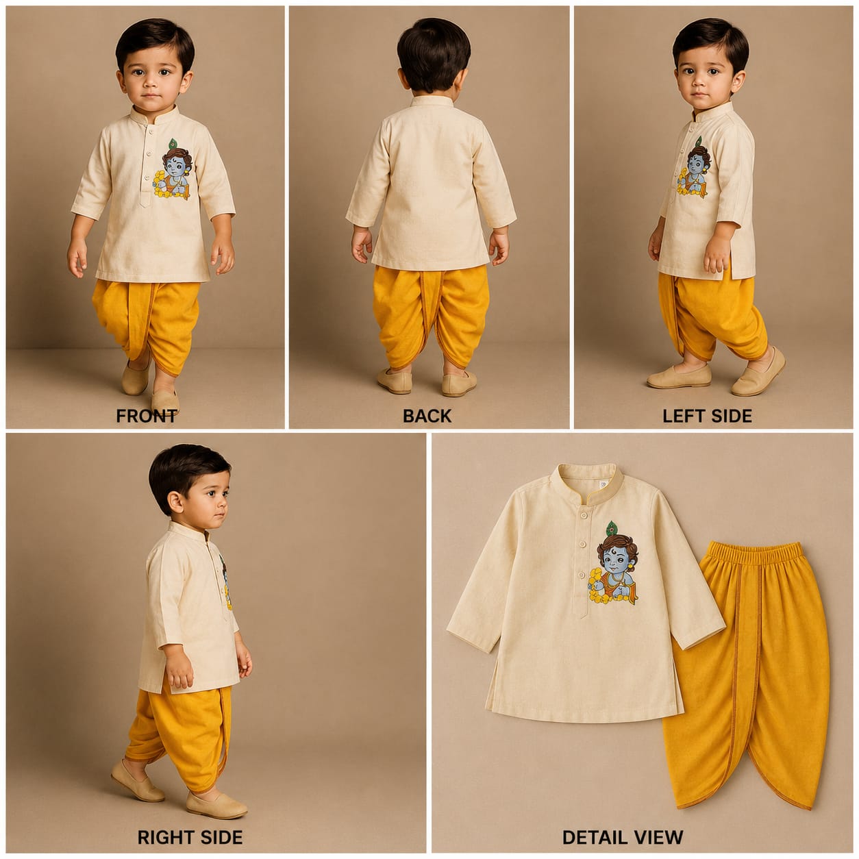 Pre Order: Off White Hand Painted Kurta With Orange Pant