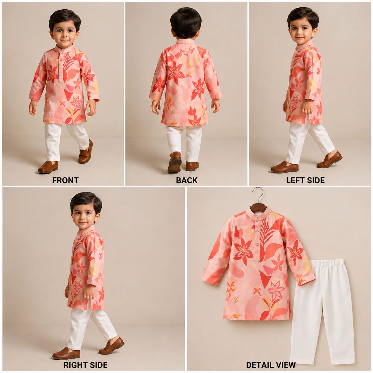 Pre Order: Floral Printed Multicoloured Kurta With White Pyjama