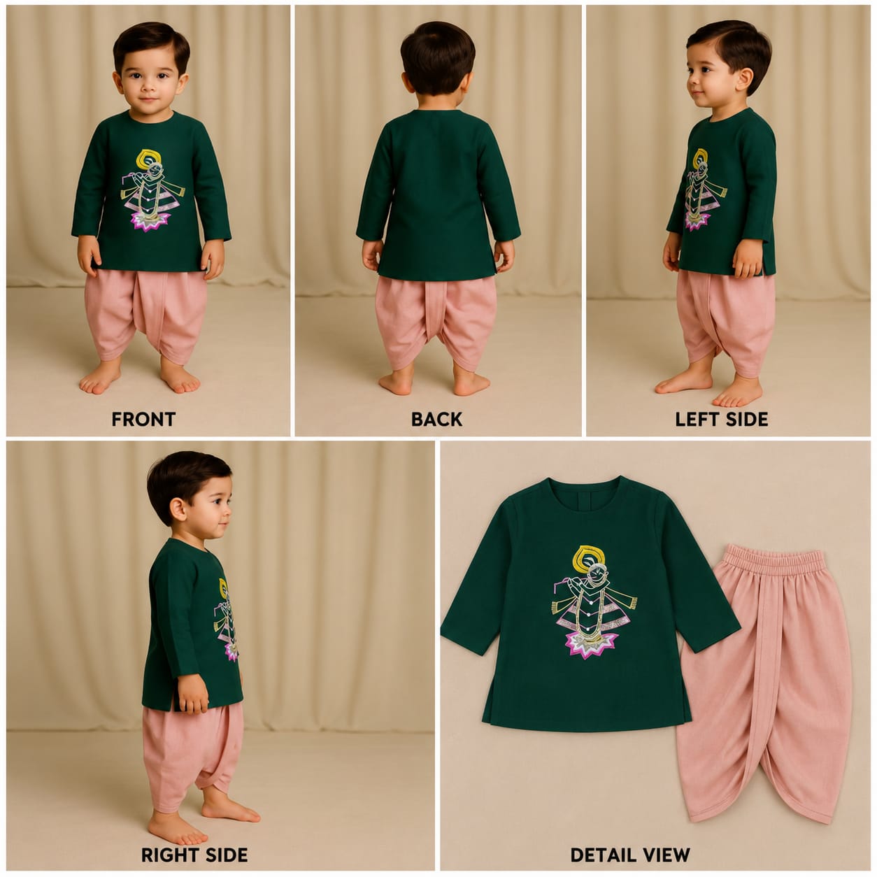 Pre Order: Krishna Embroidered Kurta With Dhoti