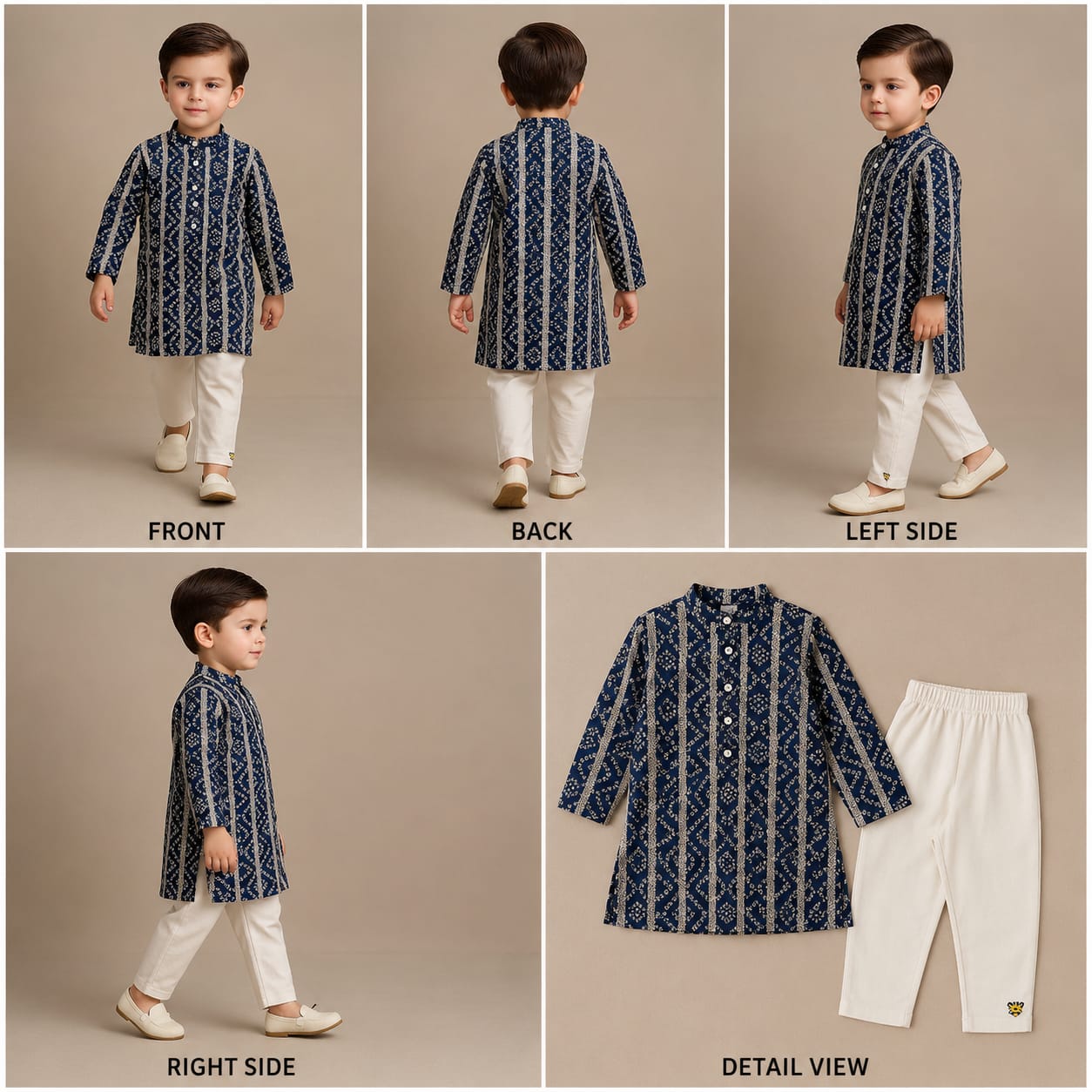 Pre Order: Bandhani Printed Cotton Kurta With Off White Pyjama
