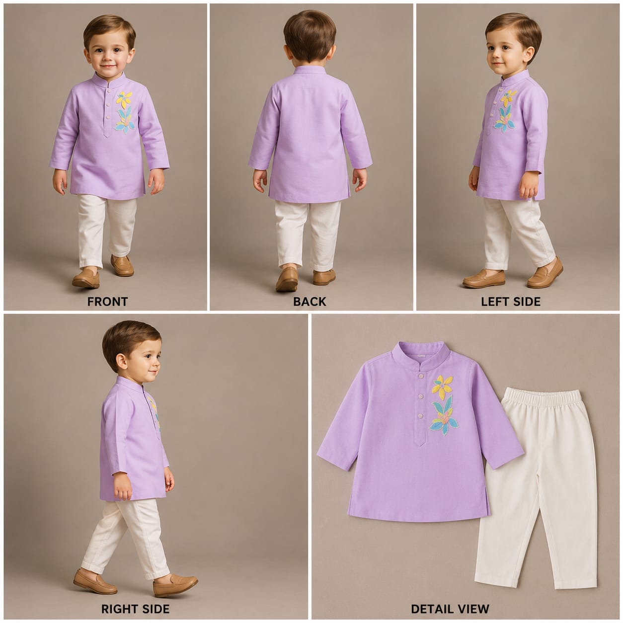 Pre Order: Floral Embroidered Lilac Kurta With Pyjama