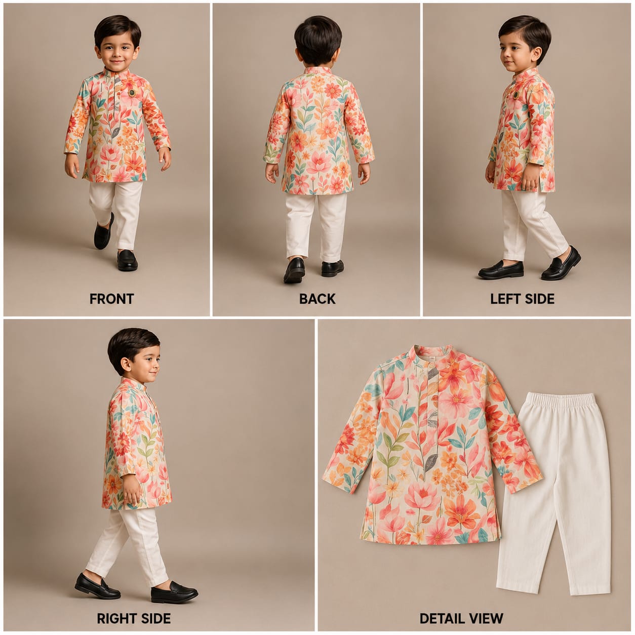 Pre Order: Floral Print Silk Kurta With Pyjama