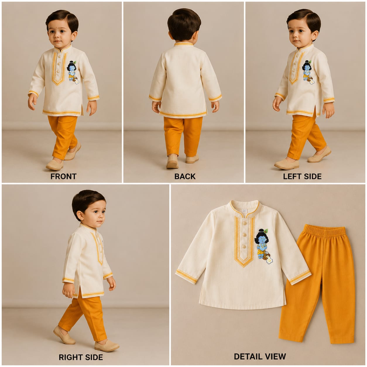 Pre Order: Off White Hand Painted Kurta With Orange Pant