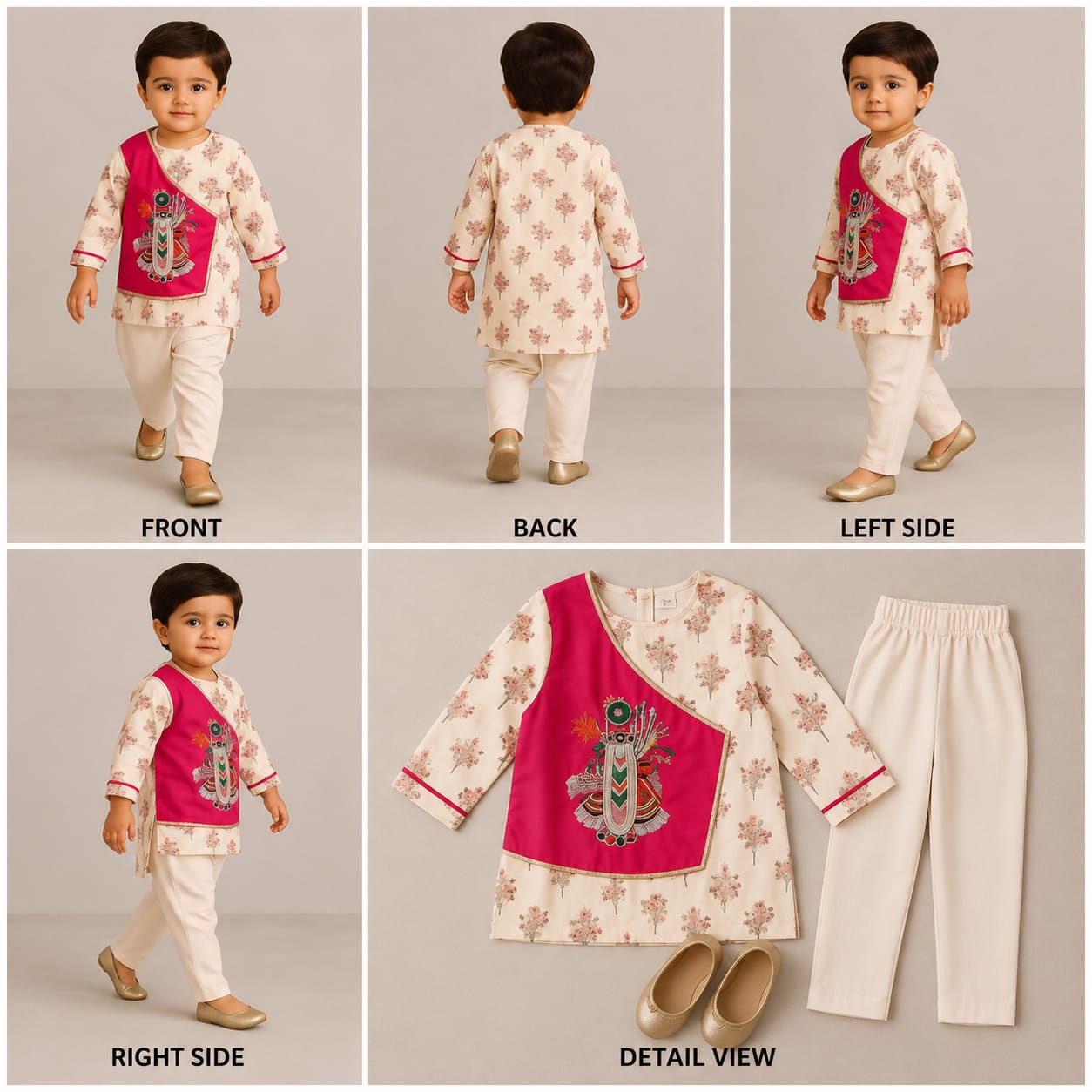 Pre Order: Shreenath Ji Embroidered Flap Kurta And Pyjama Set