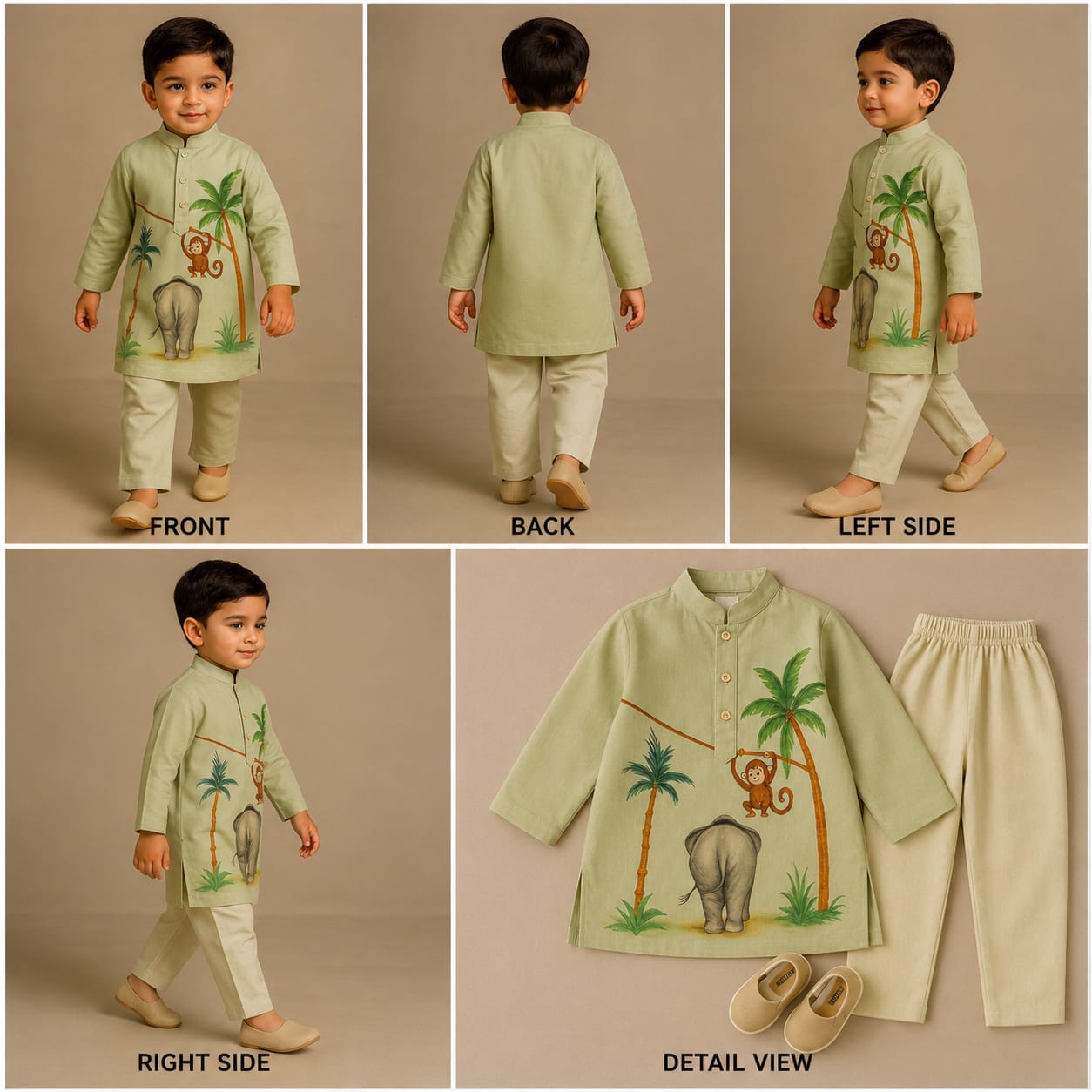 Pre Order: Green Jungle Hand Painted Kurta Set