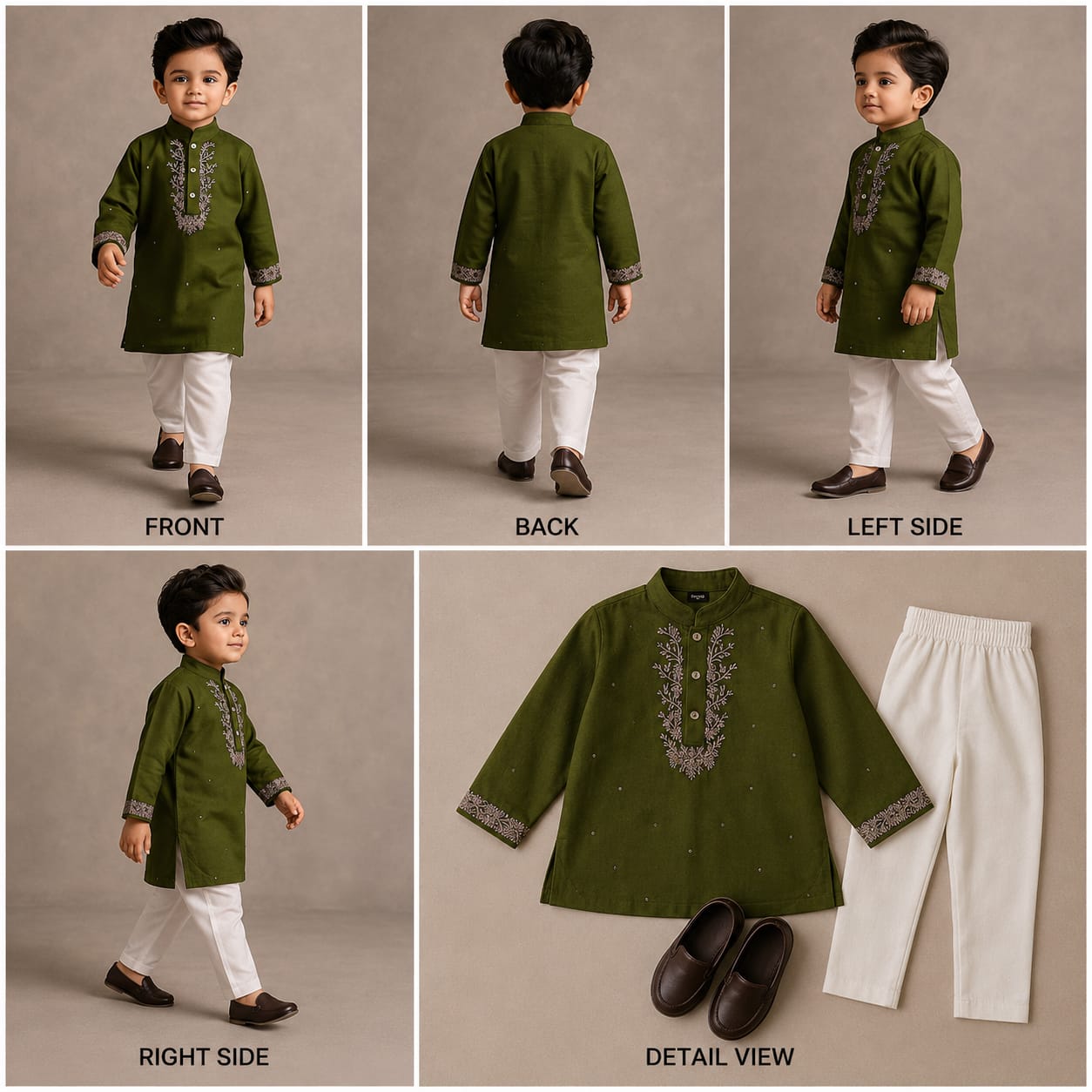 Pre Order: Olive Faux Mirror Work Kurta With Pyjama
