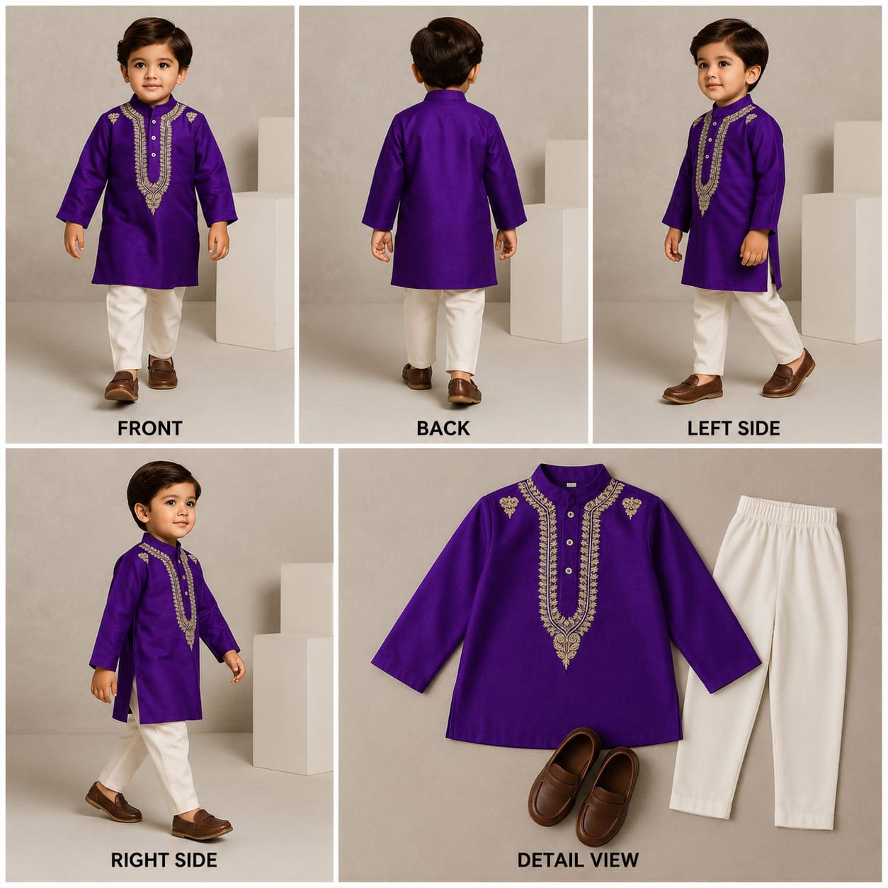 Pre Order: Purple Zari Embroidered Kurta With Off White Pyjama