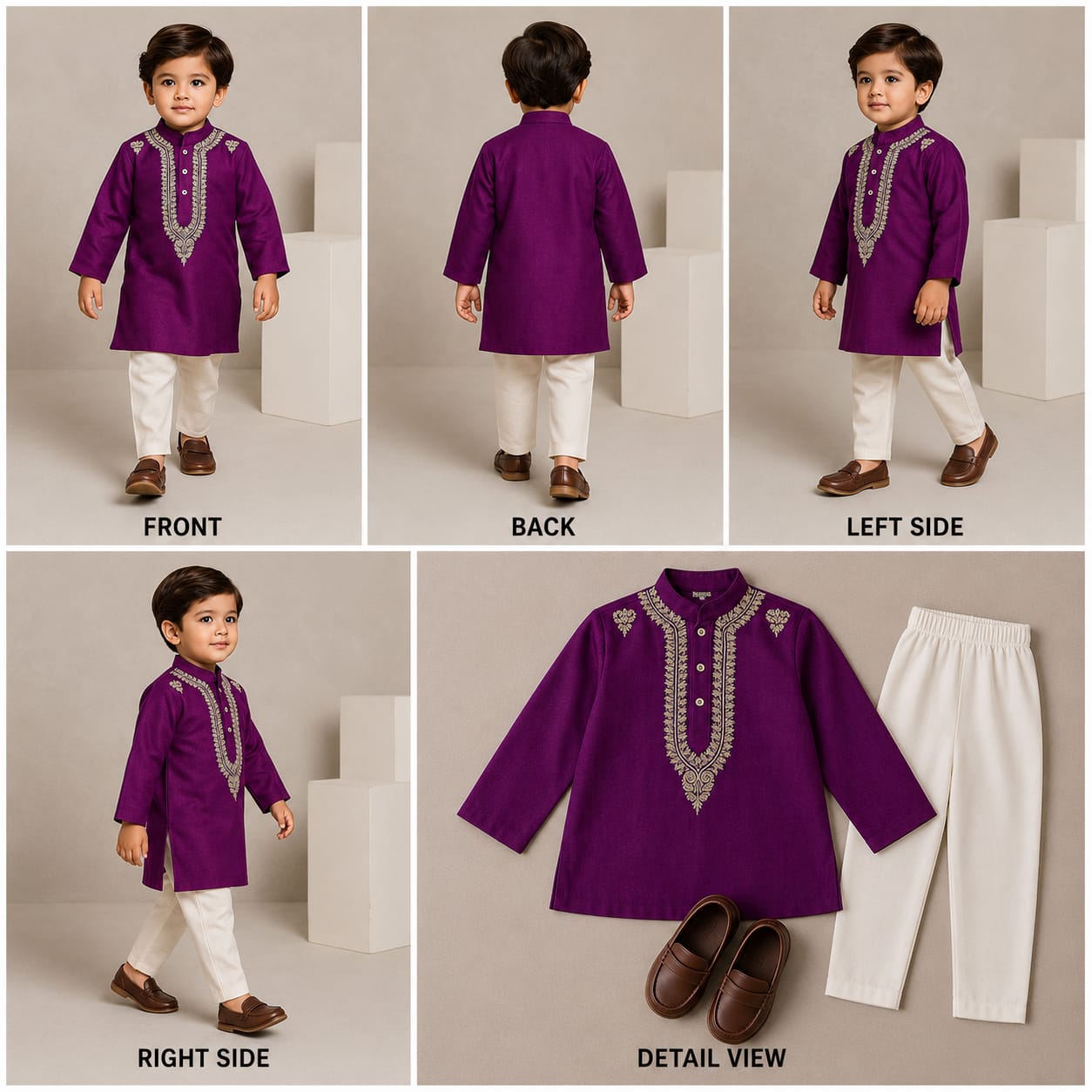 Pre Order: Wine Zari Embroidered Kurta With Off White Pyjama