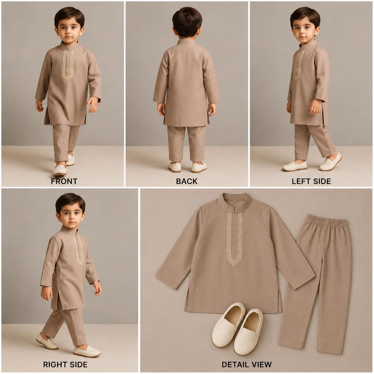 Pre Order: Brown Sequin Lace Detailed Kurta With Pyjama