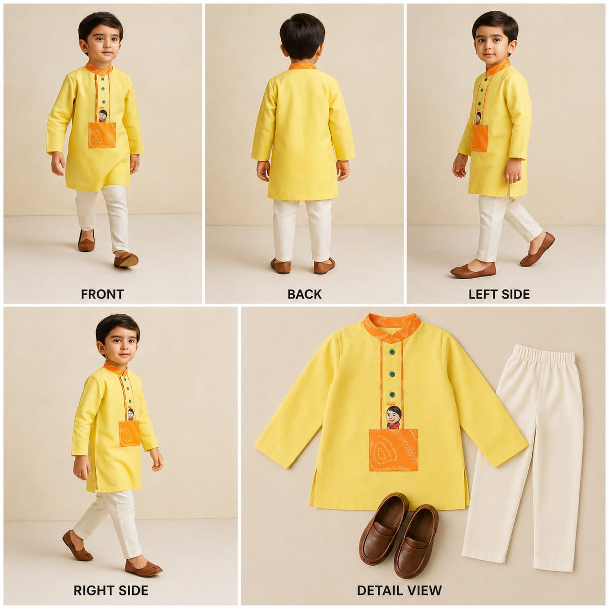 Pre Order: Kurta With Hand Embroidered Krishna Motif And Churidar