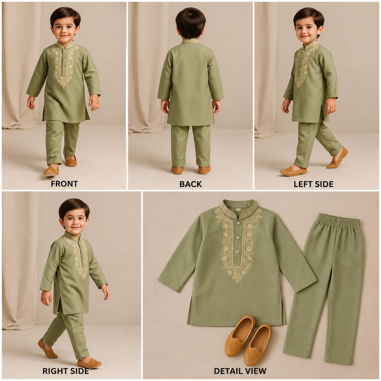 Pre Order: Green Embroidered Silk Kurta With Matching Silk Pyjama
