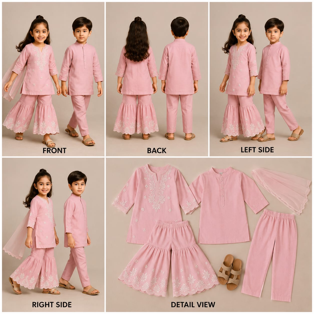 (Boy) Pre Order:Baby Pink Embroidered Kurta Set