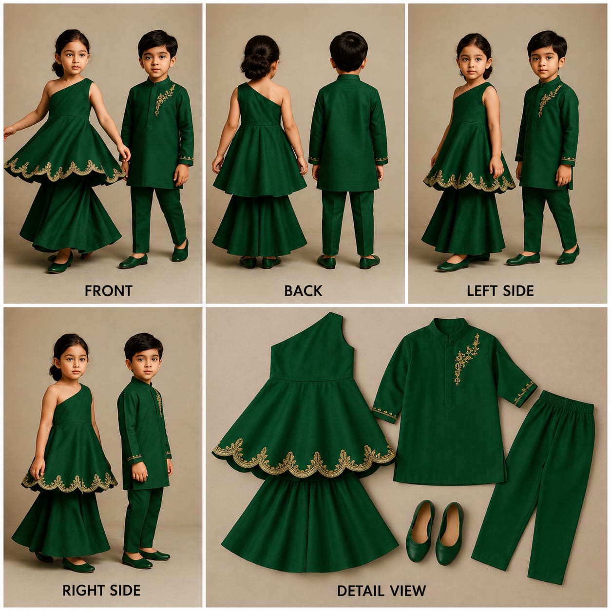 (Boy) Pre Order:Green And Gold Embroidered Kurta Set