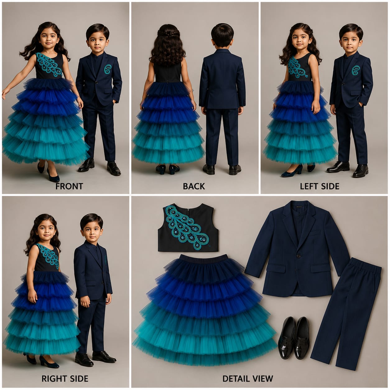 (Boy) Pre Order:Navy Blue Embroidered Blazer And Pant