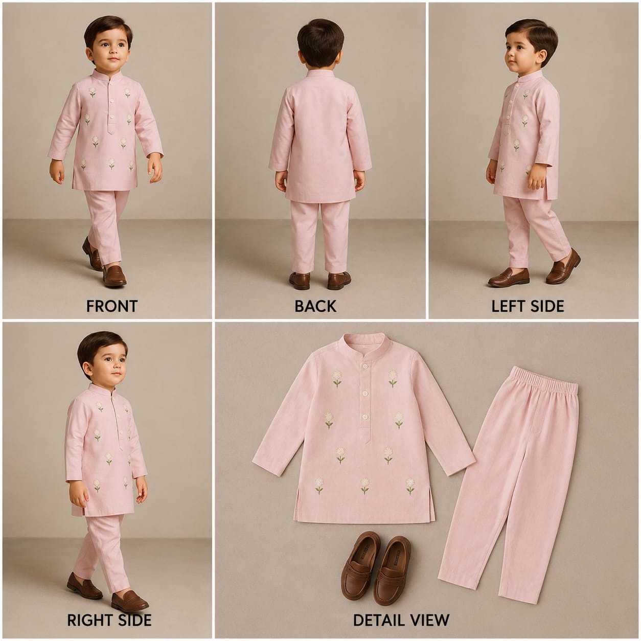 Pre Order: Pink Kurta With Embroidered Flower Applique And Pant
