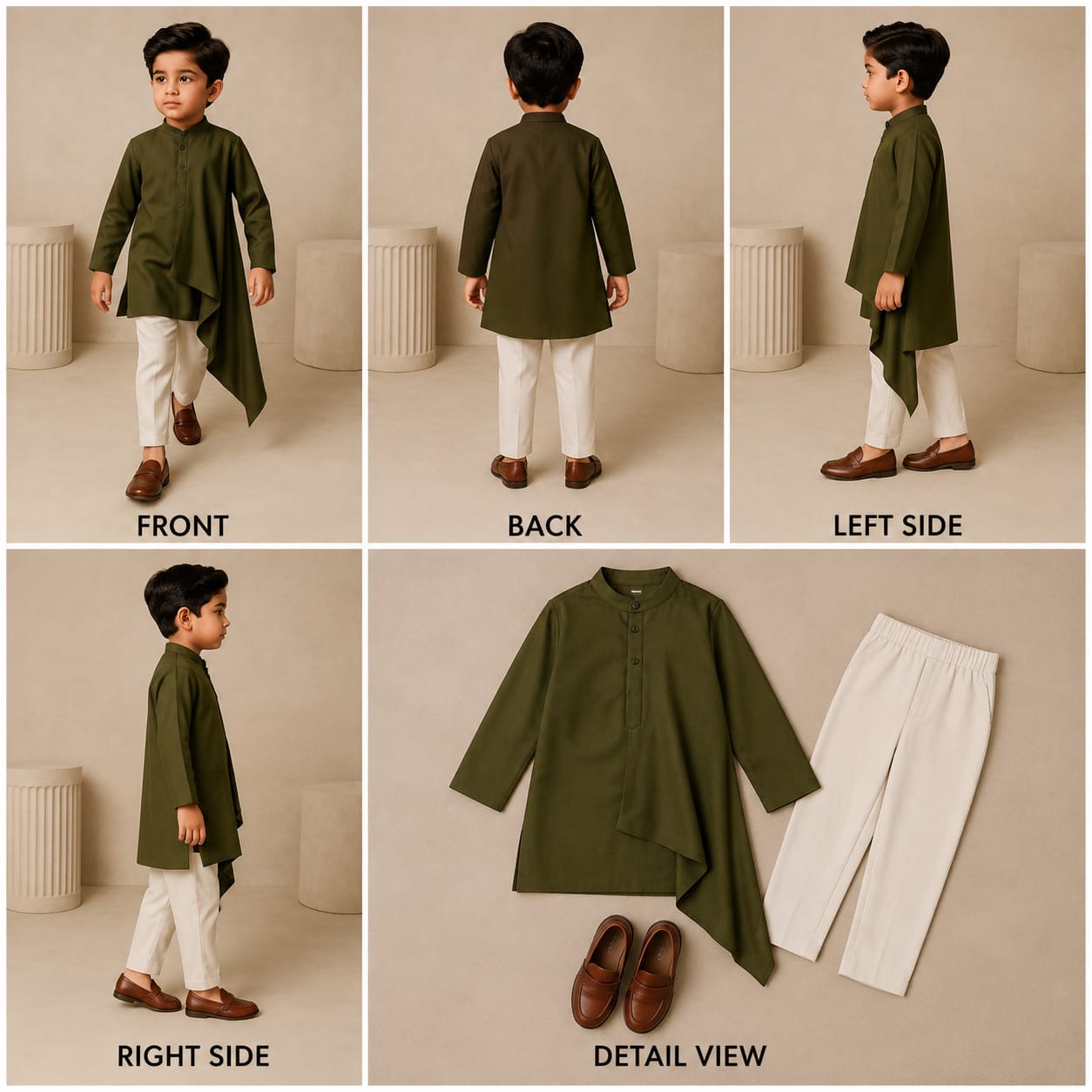 Pre Order: Stylish Drape Green Kurta And Pyjama