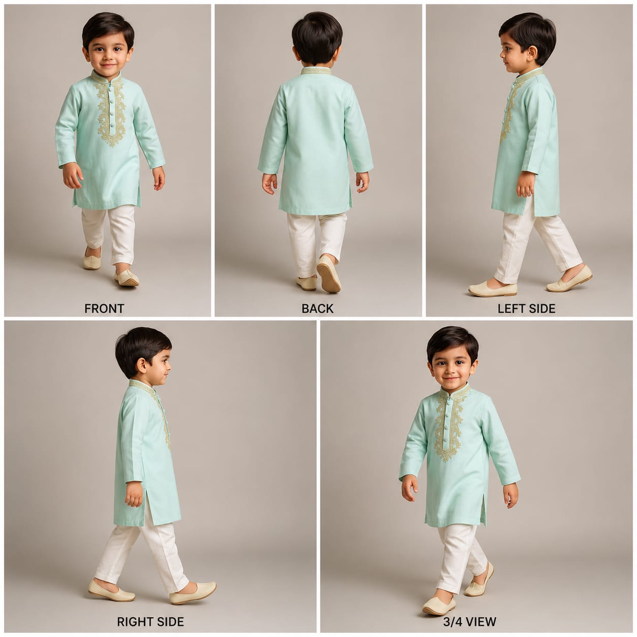 Pre Order: Embroidered Collar And Placket Green Kurta With Churidar