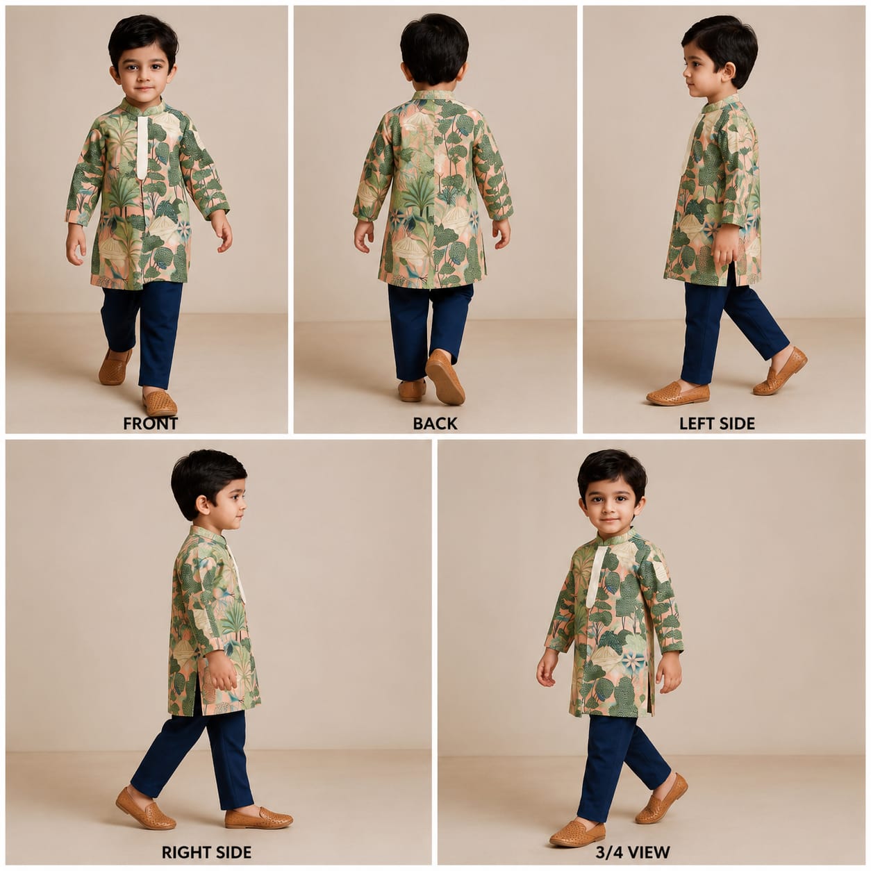 Multicolour Printed Kurta With Sequins Embellished Panel And Blue Pyjama