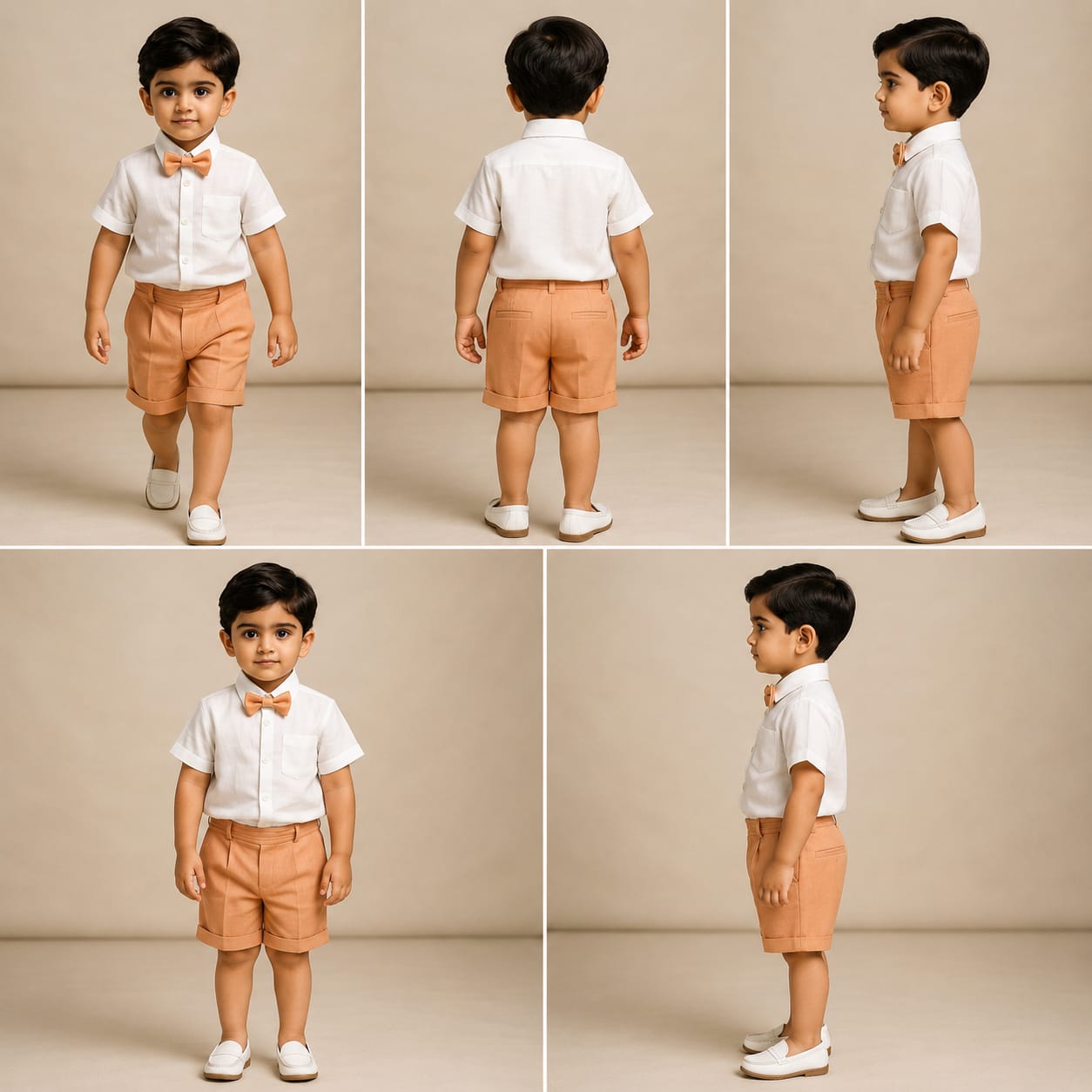 Pre Order: Patch Pocket Off White Shirt And Peach Shorts With Bow Tie