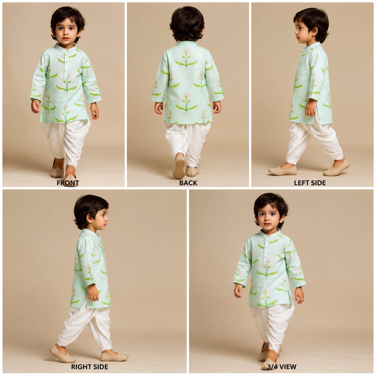 Pre Order: Floral Printed Green Kurta With Dhoti