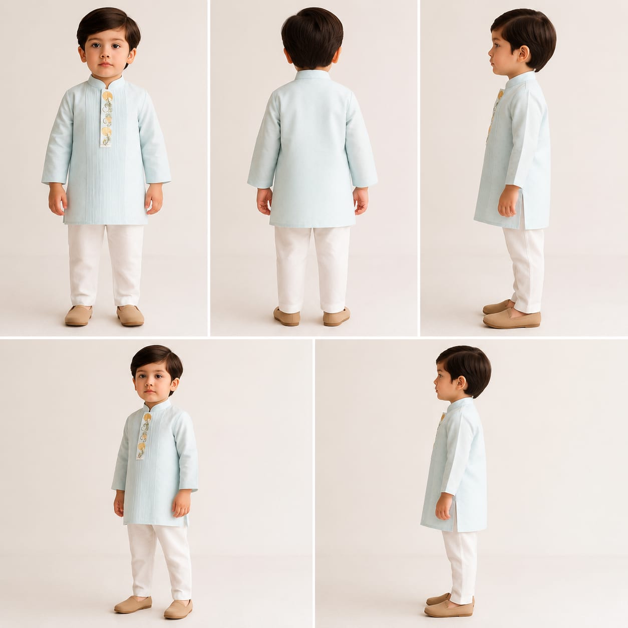 Pre Order: Embroidered Blue Kurta With Pintucks And Pyjama