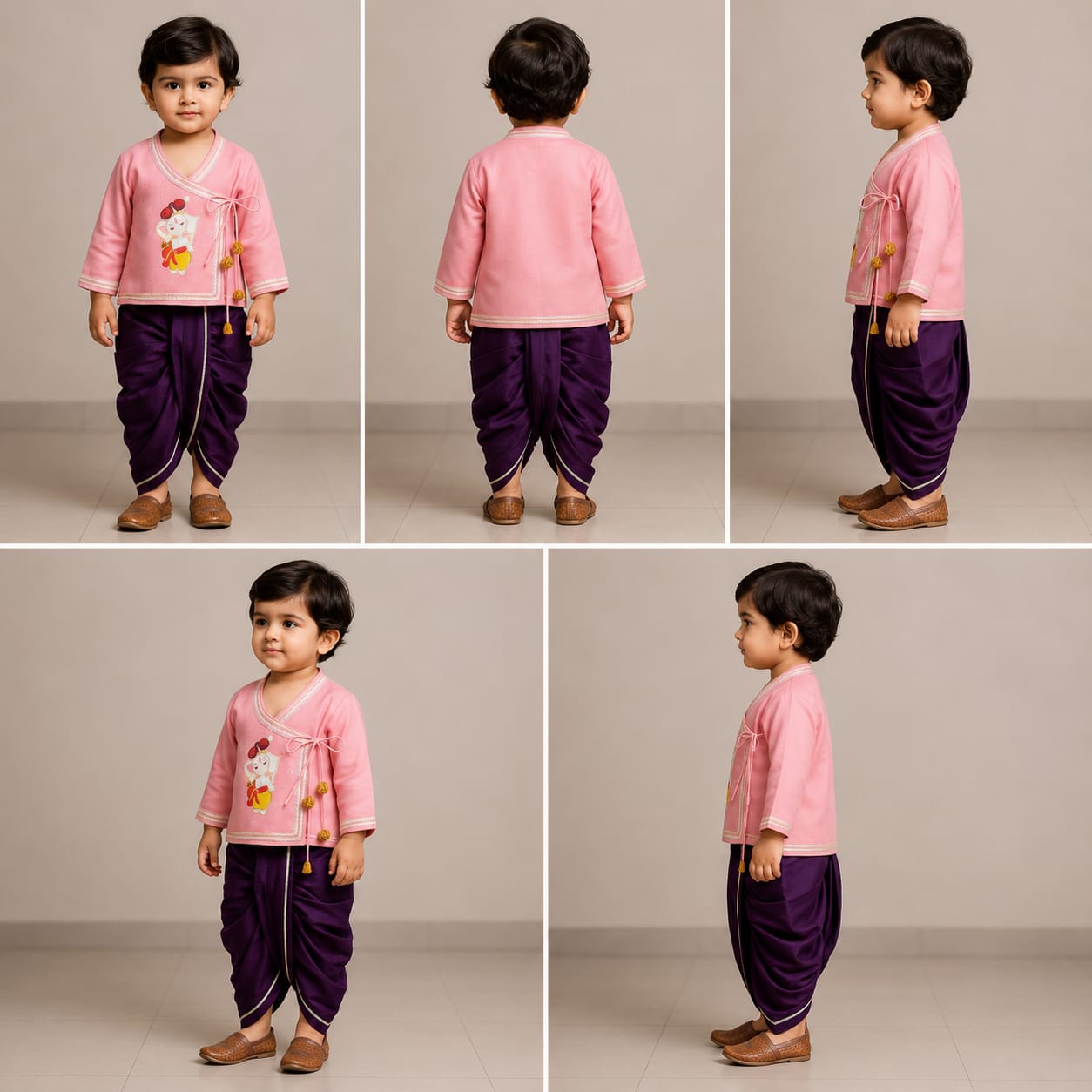 Pre Order: UNISEX Ganesh Embroidered Angarkha Style Peach Kurta And Dhoti