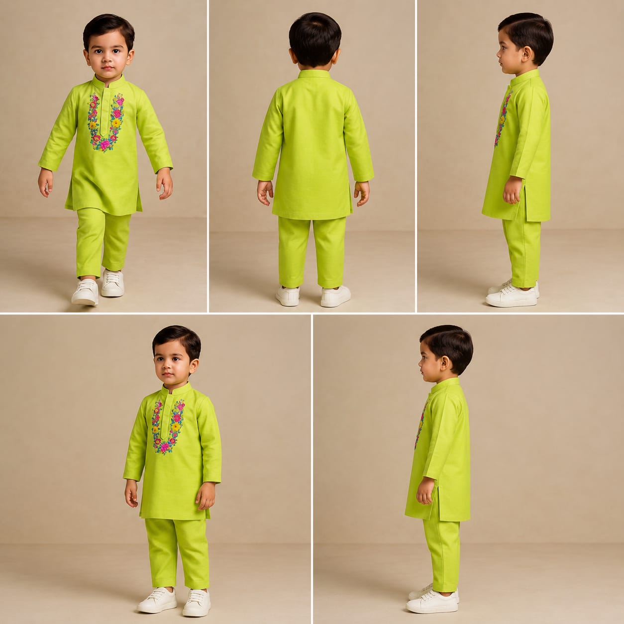 Pre Order: Floral Embroidered Green Kurta And Matching Pyjama