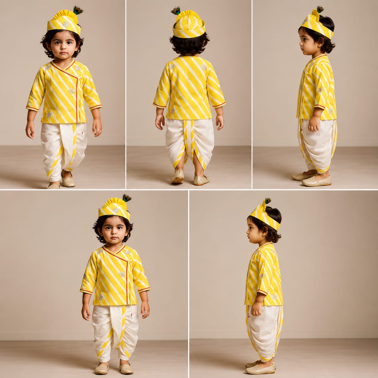 Janmashtami Special Pre Order : Leheriya Printed Angarkha Style Kurta And Dhoti