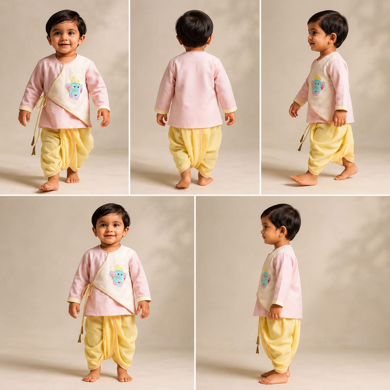 Pre Order: Ganesh Thread Embroidered Kurta And Yellow Dhoti