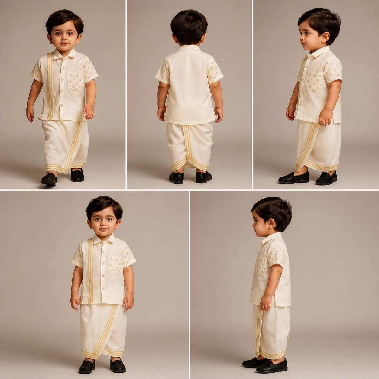 Pre Order: Exquisite Off White Shirt And Stitched Lungi With Shawl