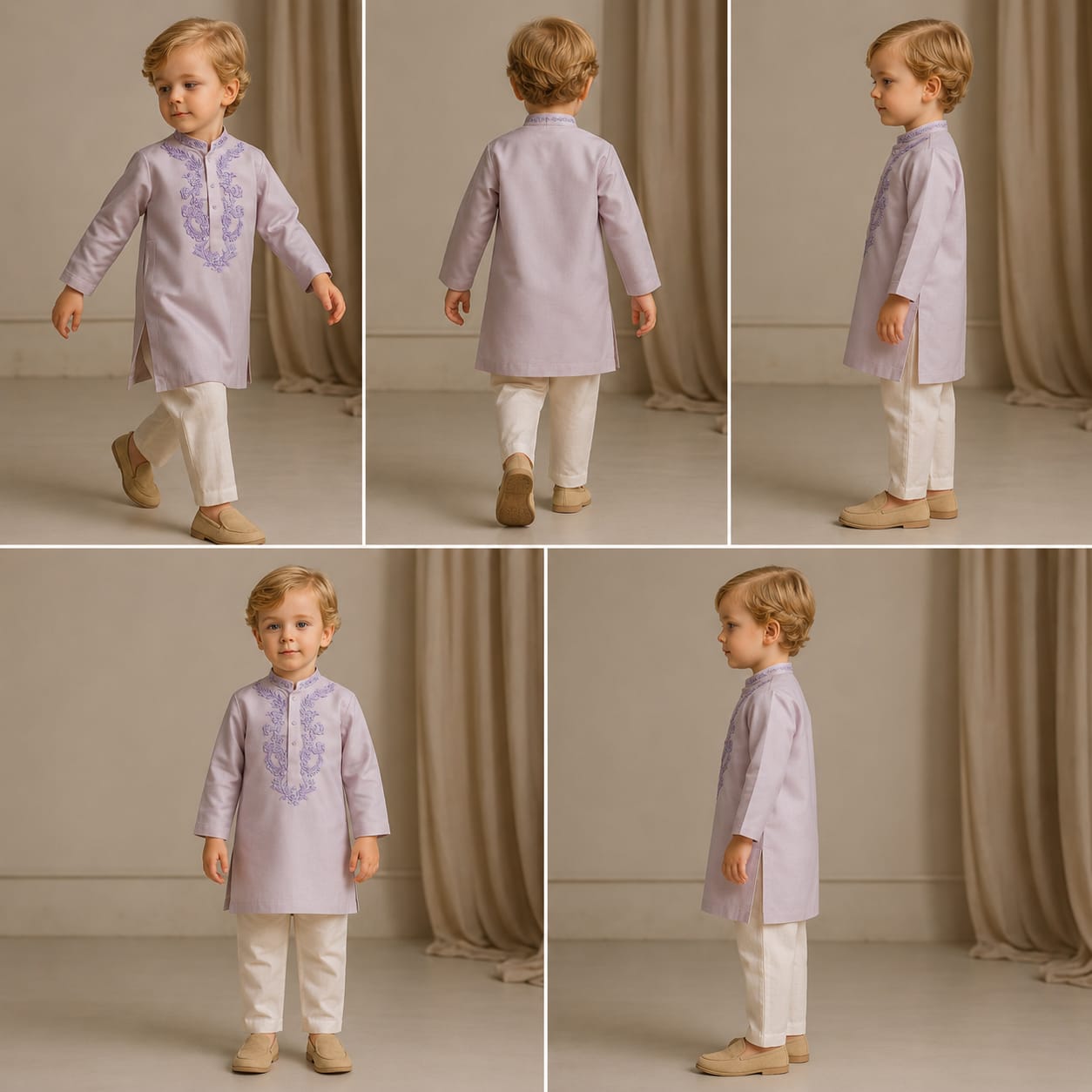 Pre Order: Embroidered Collar and Placket Lilac Kurta With Churidar