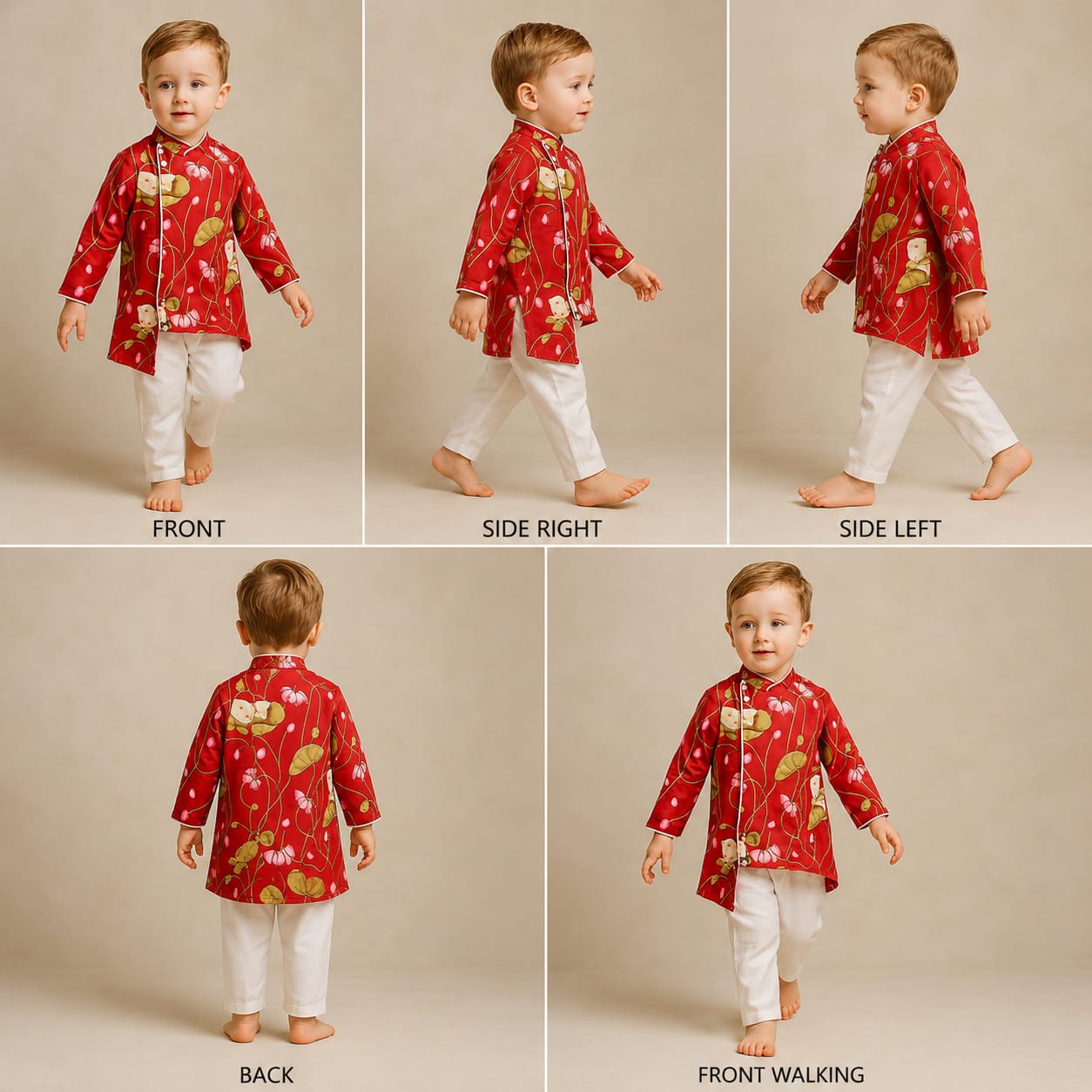 Pre Order: Cow And Lotus Printed Stylish Red Kurta With Pyjama