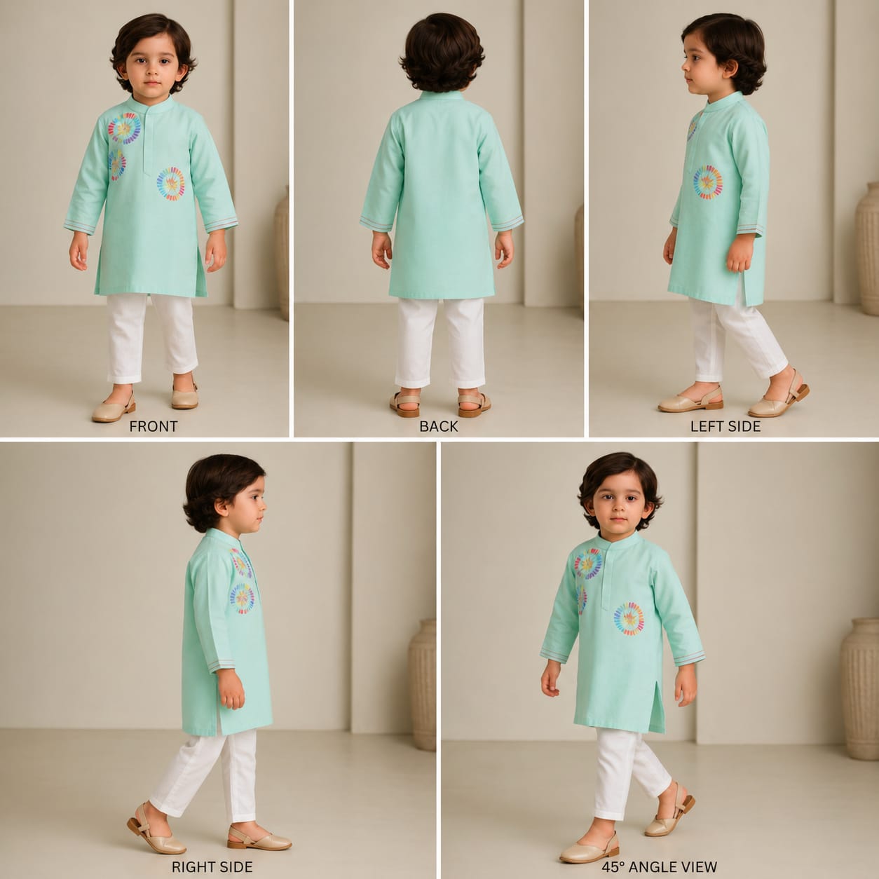 Pre Order: Colourful Thread Embroidered Green Kurta And Pyjama