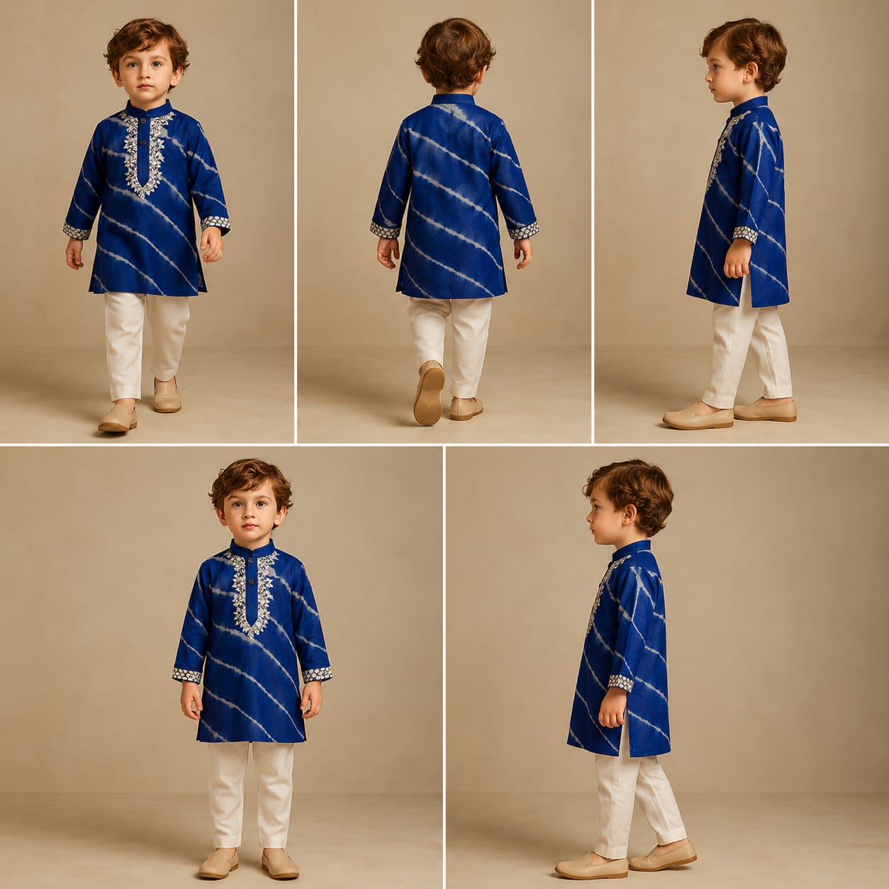 Pre Order: Blue Lehariya Striped Kurta With White Pyjama