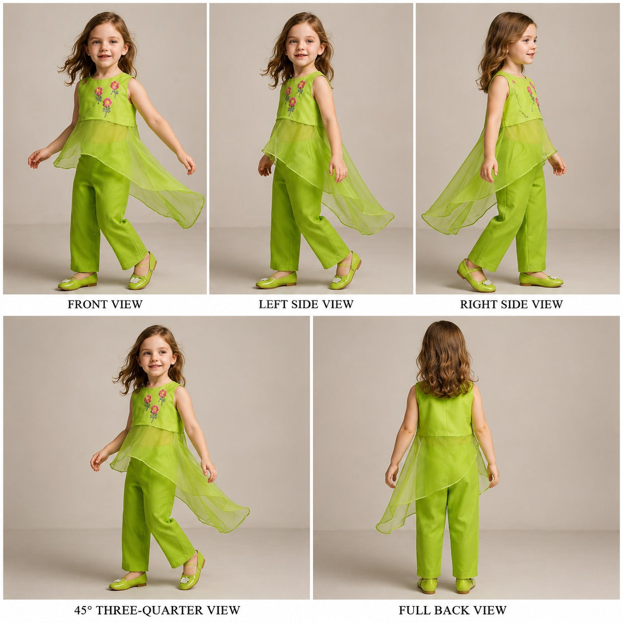 Pre Order: Asymmetric Hemline Green Top And Pant