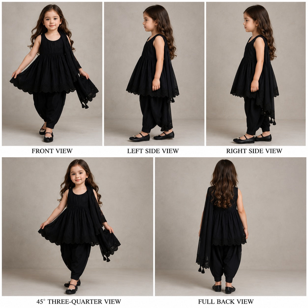 Pre Order: Sleeveless Beaded Yoke Black Kurti And Tulip Style Pant With Dupatta