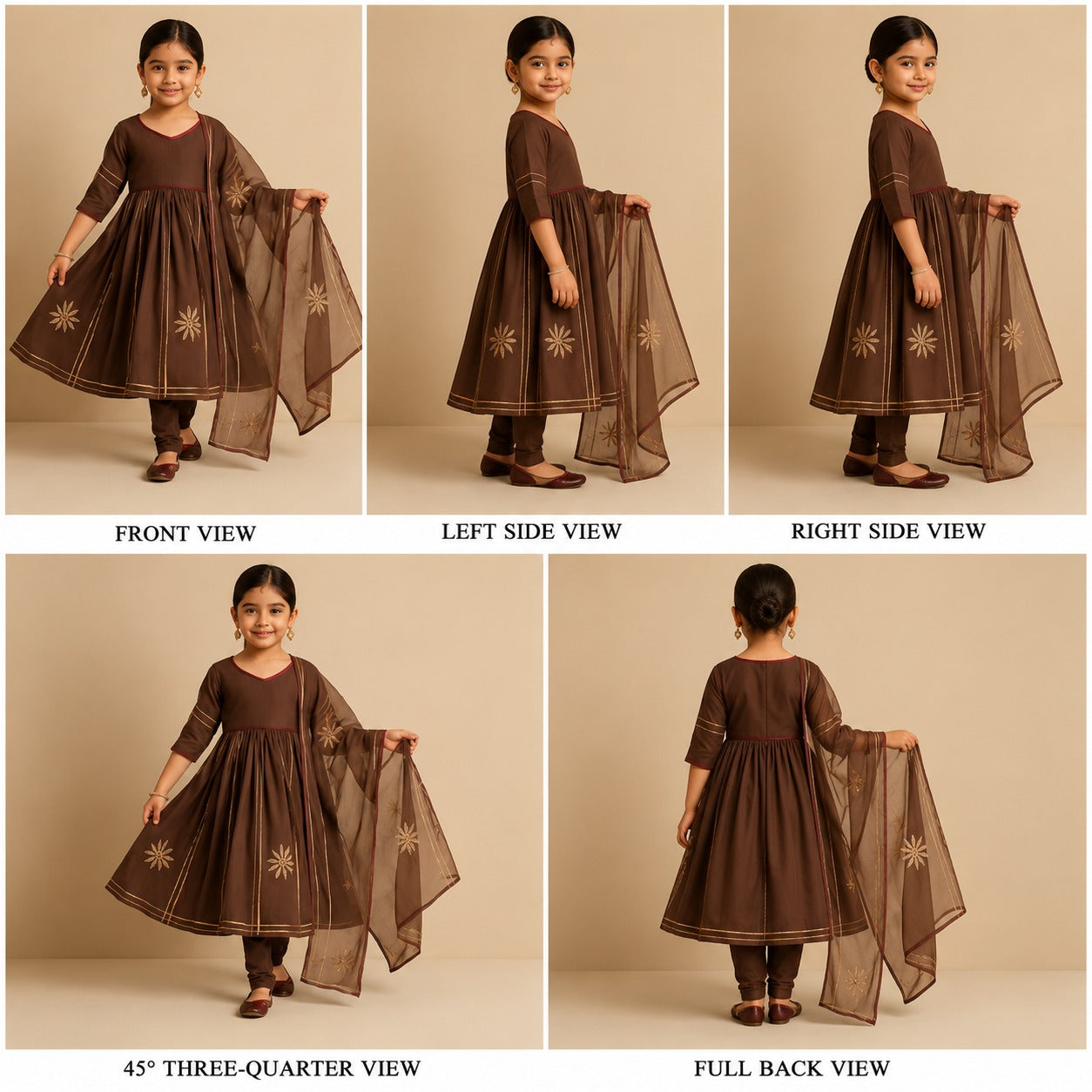 Pre Order: Brown Anarkali Gota Detailing Suit Set