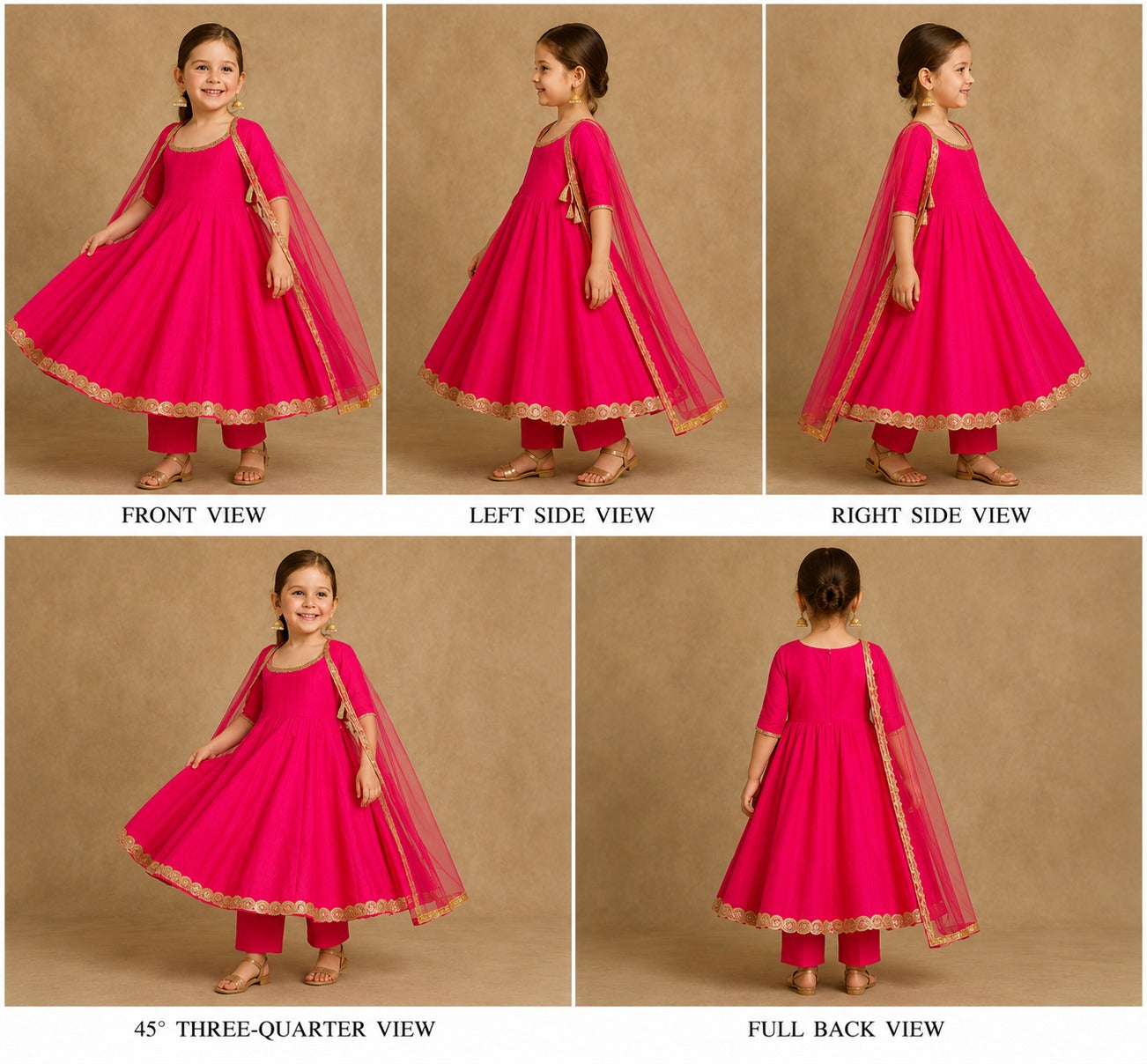 Pre Order: Hot Pink Anarkali with Dupatta Lace Detailing