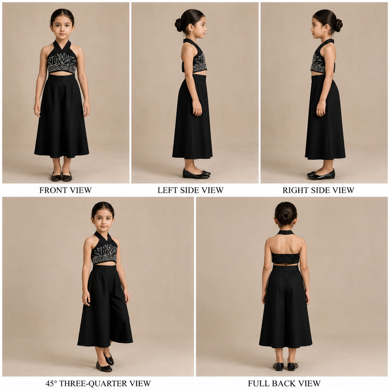 Pre Order: Black Halter Neck Top With Back Bow Detail And Flared Palazzo
