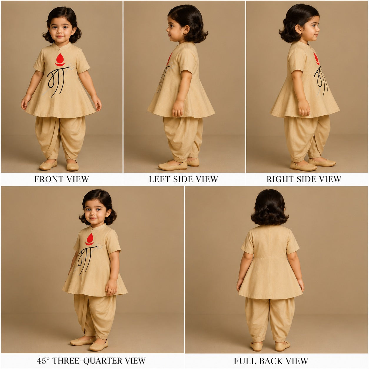 Pre Order: Maa Trishul Beige Top And Dhoti