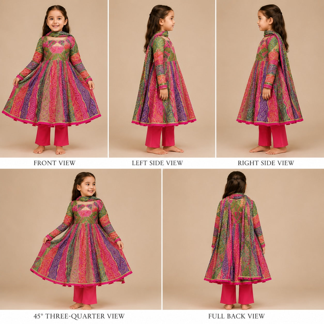 Pre Order: Colorful Bandhani Georgette Anarkali Suit Set