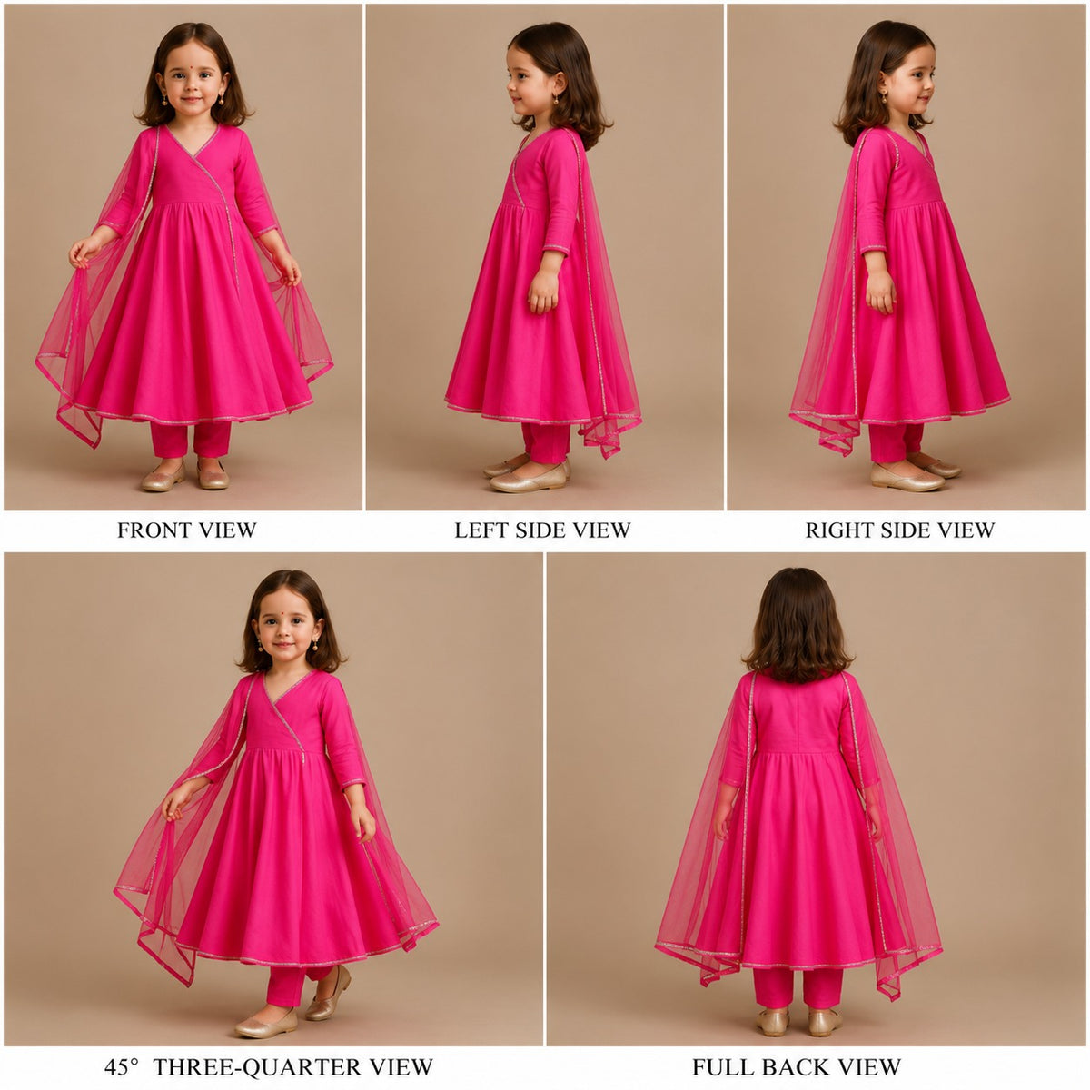 Pre Order: Pink Suit Set with Dupatta and Gota Detailing