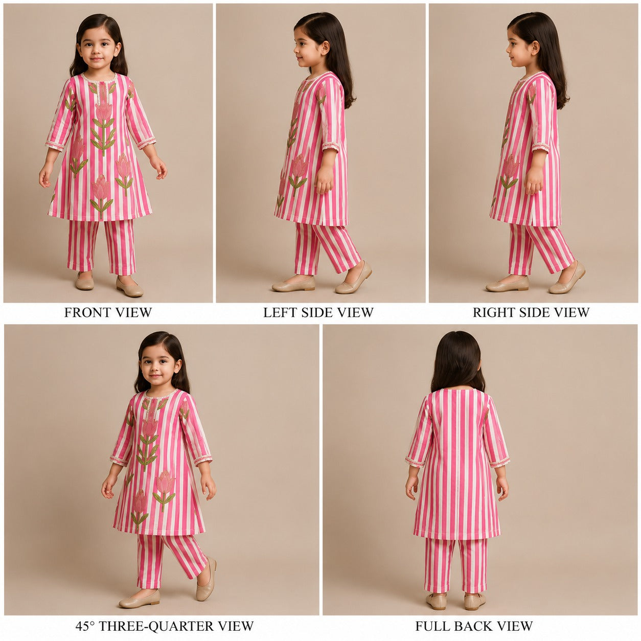 Pre Order: Pink Printed Gota Lace Detailed Kurti And Pant