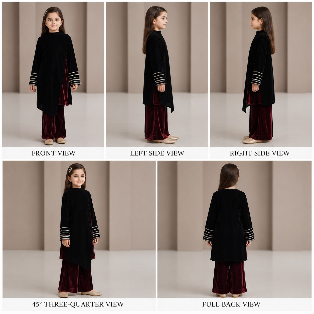 Pre Order: Black And Maroon Velvet Suit Set