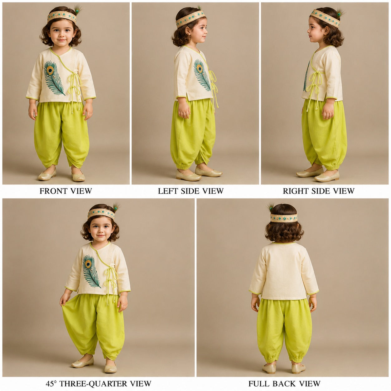 Pre Order: Mor Pankh Embroidered Off White Top And Green Dhoti