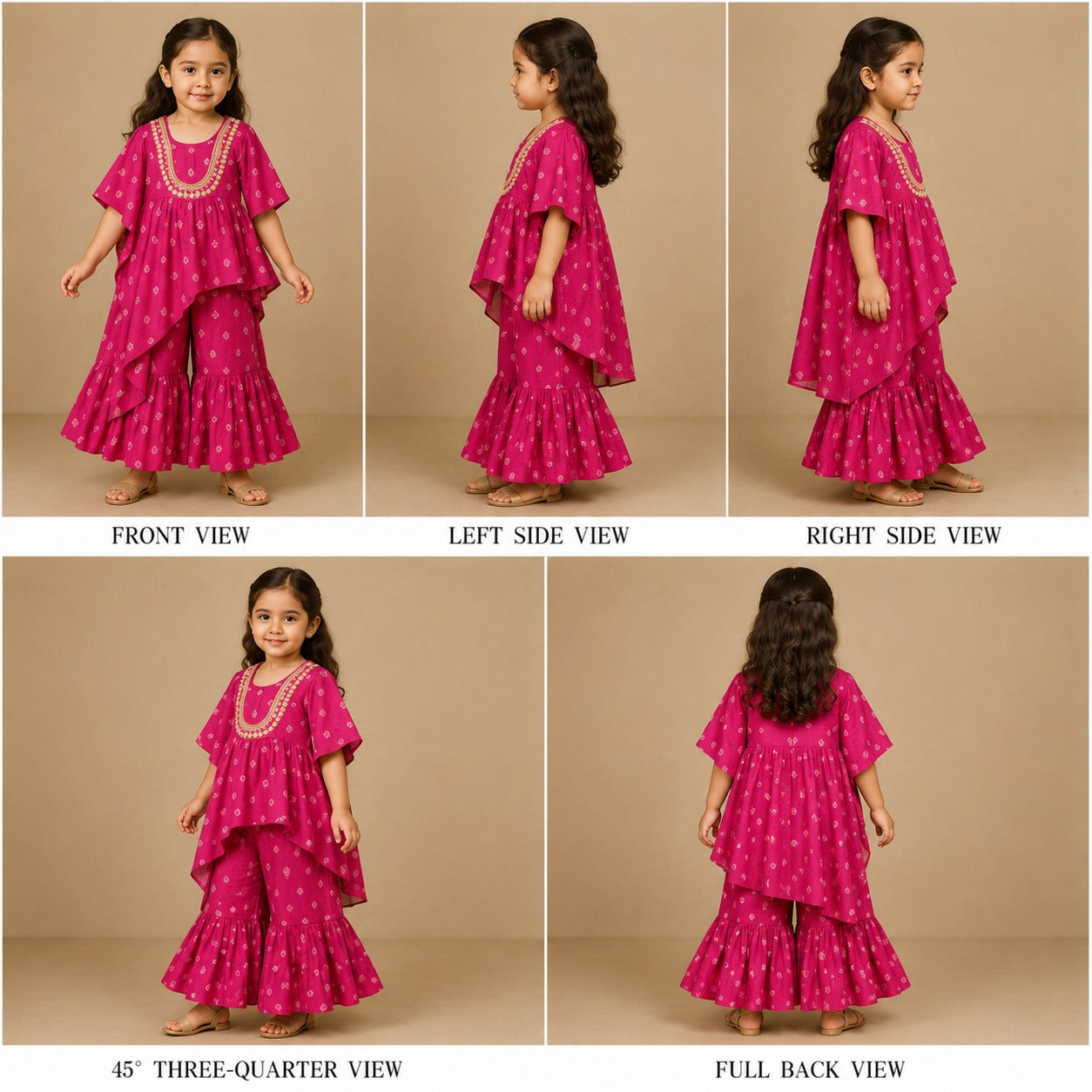 Pre Order: Embellished Printed One Side Drape Kurti With Crop Top And Sharara