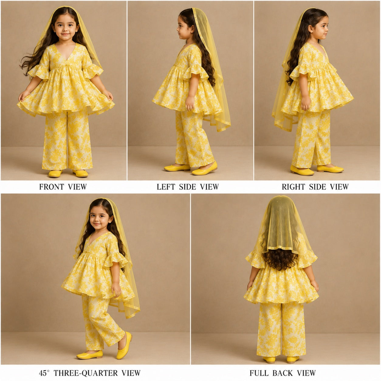 New Yellow Peplum Tiered Top With Pant And Dupatta