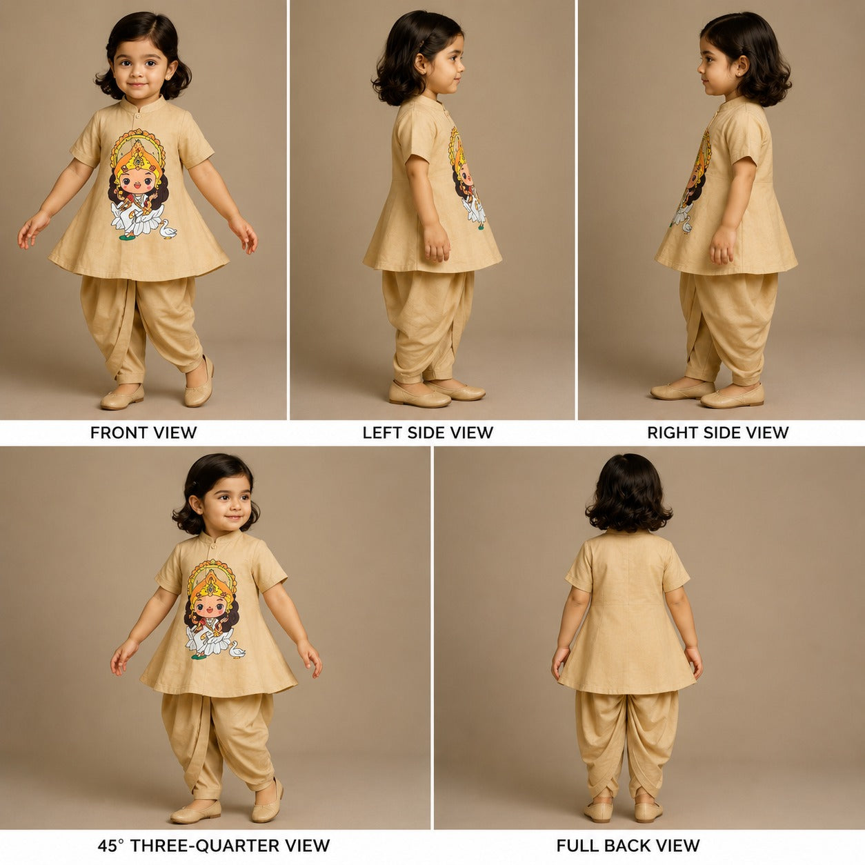 Pre Order: Goddess Saraswati Beige Top And Dhoti